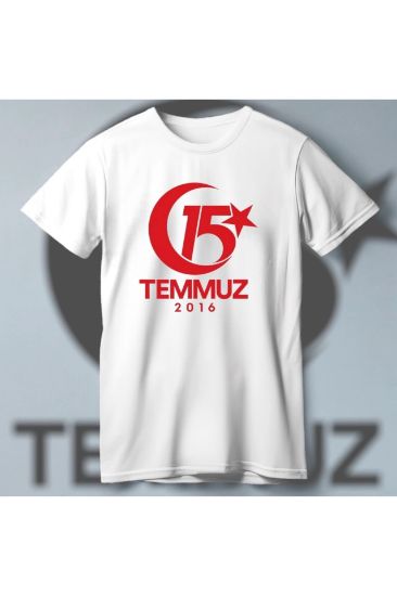 15 Temmuza Özel Tasarım 2016 Baskılı T-shirt - Beyaz resmi